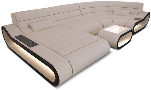 Wohnlandschaft Stoff Concept mit LED - Mikrofaserstoff - Elfenbein-Schwarz - Links
