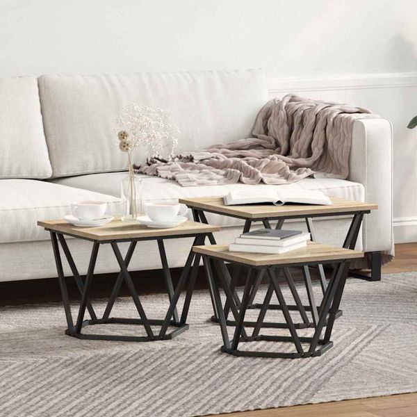 vidaXL Couchtisch 3 pcs Sonoma-Eiche Ingenieure Holz und Stahl 868280
