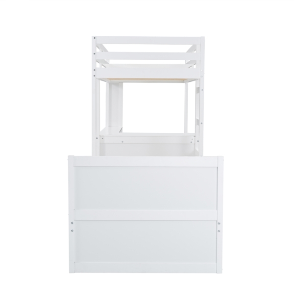 Etagenbett Kinderbett mit Schreibtisch, Leiter, Stauraum, MDF+Kiefer, Weiß, Hochbett 90x200cm Bild 9