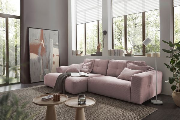 KAWOLA Sofa MIKA Ecksofa Cord rosa Longchair links 86 x 167 x 276 cm