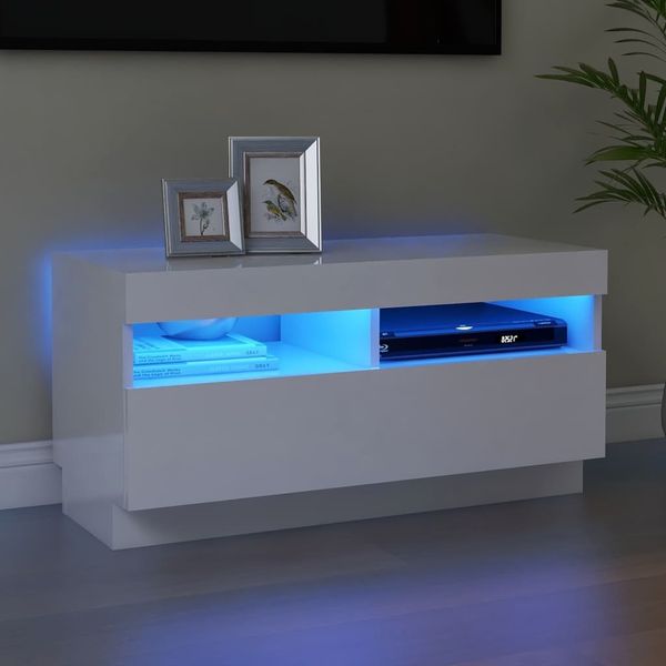 vidaXL TV-Schrank mit LED-Leuchten Hochglanz-Weiß 80x35x40 cm 804451