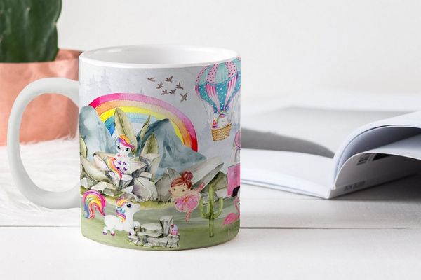 MuchoWow Tasse Einhorn - Regenbogen - Kinder - Mädchen - Auto, 1-tlg, Keramik, Kaffeetassen, Teetasse, Becher, Kaffeebecher, Geschenk