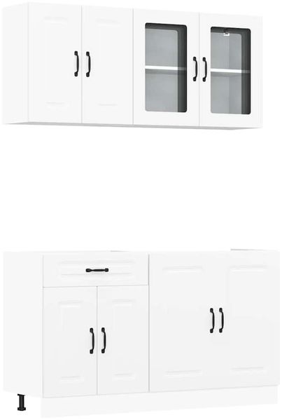 4-tlg. Küchenschrank-Set, Küchenmöbel Weiß Holzwerkstoff