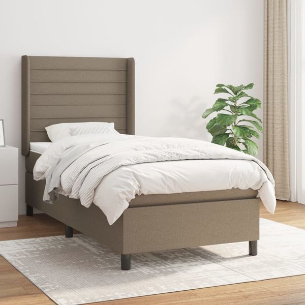 vidaXL Boxspringbett mit Matratze Taupe 90x200 cm Stoff 3131485