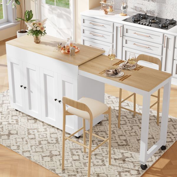 Moderner ausziehbarer Bartisch(117-180×50×94.6cm) ,Ausziehbarer Esstisch mit Stauraum , mit sechs AblageflächenStehtisch Bistrotisch, für Esszimmer,Verwendung als Wohnzimmertrennwand,Weiß