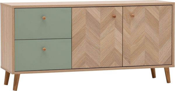 Schildmeyer Visby Lowboard 160937 Eiche hell Dekor/Pistazie/Fischgräten Dekor, 109 x 33 x 54,1 cm