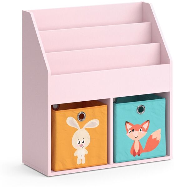Kinderregal Luigi Rosa 72 x 79 cm mit 2 Faltboxen (Fuchs, Hase) Vicco
