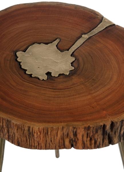 Casa Padrino Luxus Dreibein Beistelltisch Braun / Messingfarben 28 x 36 x H. 46 cm - Moderner Tisch im Baumscheiben Design und Messingfüllung Bild 2