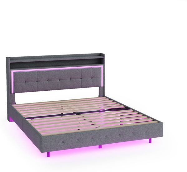 Polsterbett 140×200 cm mit USB-Anschluss und LED-Beleuchtung, versteckten Füßen, Grau Bild 7