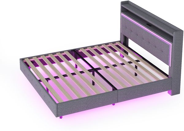 Polsterbett 140×200 cm mit USB-Anschluss und LED-Beleuchtung, versteckten Füßen, Grau Bild 6
