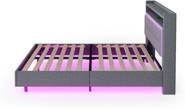 Polsterbett 140×200 cm mit USB-Anschluss und LED-Beleuchtung, versteckten Füßen, Grau Bild 10