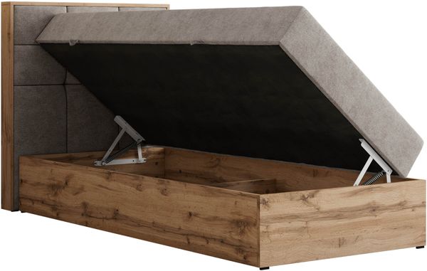 Boxspringbett ALBERO 1 90x200 mit Stauraum, 7-Zonen Multipocket Matratze H4, Bettkasten mit Federautomat, Öffnungsseite wählbar, Hotelbett - Beige Strukture - Topper Visco - Links Bild 4