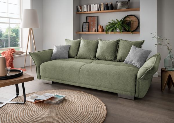 Schlafsofa >Phedra< in 9757 Corto grün, Mikrofaser/Stoff - 242x90x131cm (BxHxT)