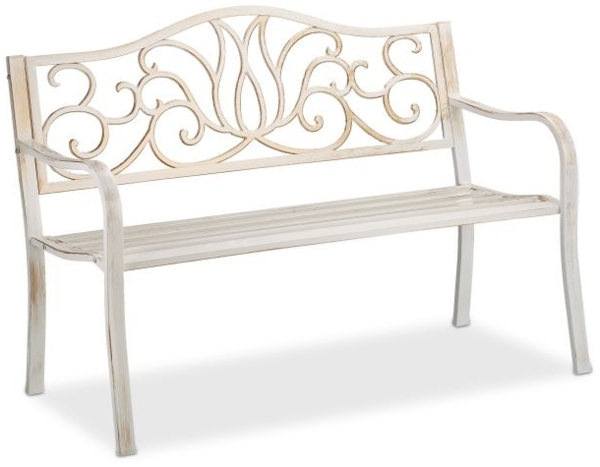 Relaxdays Gartenbank, 2 Plätze, Stahl/Gusseisen Weiß/Gold, 90 x 63 x 127,5 cm