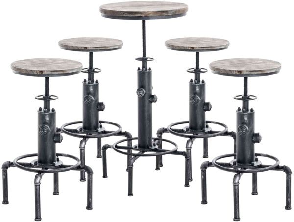 CLP Industrial Bartisch Set Lynton I 4 x Barhocker 1 x Bartisch,antik silber