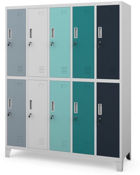 Jan Nowak Umkleideschrank 5B2A Spind Spint Schließfachschrank Metallschrank mit 10 Fächern Etikettenhalter Lüftungsschlitze Metall Pulverbeschichtet 172 x 136 x 45 cm (Mehrfarbig)