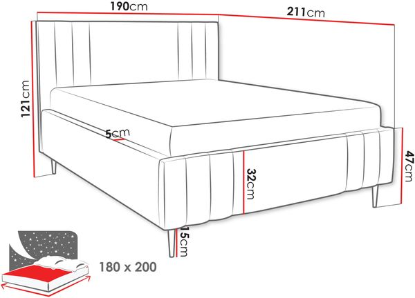 Polsterbett Ruzim Leg (Farbe: Nazar 225.03, Größe: 180 x 200 cm) Bild 5