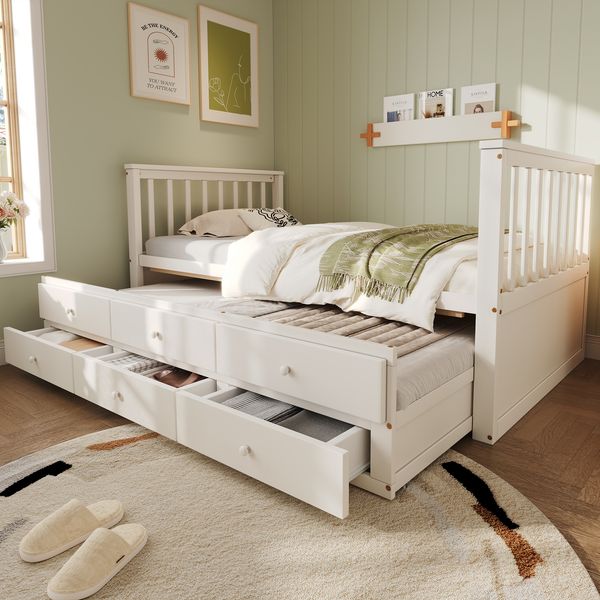 90x200cm(90x190cm) Einzelbetten, Kinderbetten, Tagesbetten, Massivholzbetten, Einzelbetten mit Bettauszug, Einzelbetten mit drei Schubladen, Weiß