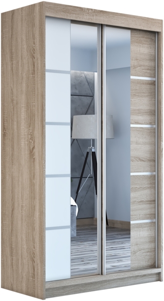 Schwebetürenschrank ERA 2-türig Schrank 120 cm (mit Spiegel) Farbe: Sonoma , weiß