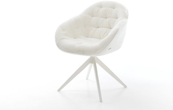 Drehstuhl Gaio-Flex Bouclé Soft Beige Kreuzgestell breit Weiß 360° drehbar Wippfunktion