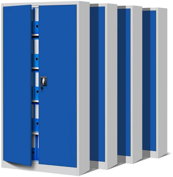 MegaDeal 4x Aktenschrank abschließbar JAN - 5 Ebenen verstellbar, Flügeltüren | Metallschrank Werkstatt Mehrzweckschrank Büroschrank aus Stahl Werkzeugschrank, 185x90x40cm Grau-Blau