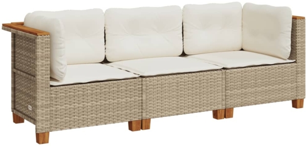 vidaXL Gartensofa mit Kissen 3-Sitzer Beige Poly Rattan 365919