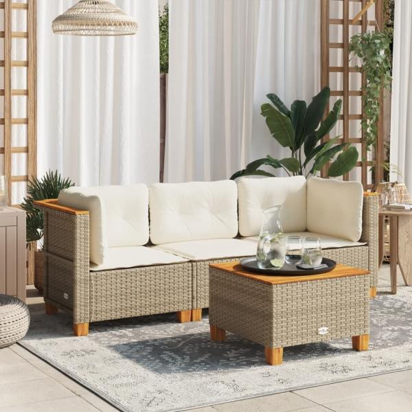 vidaXL Gartensofa mit Kissen 3-Sitzer Beige Poly Rattan 365919