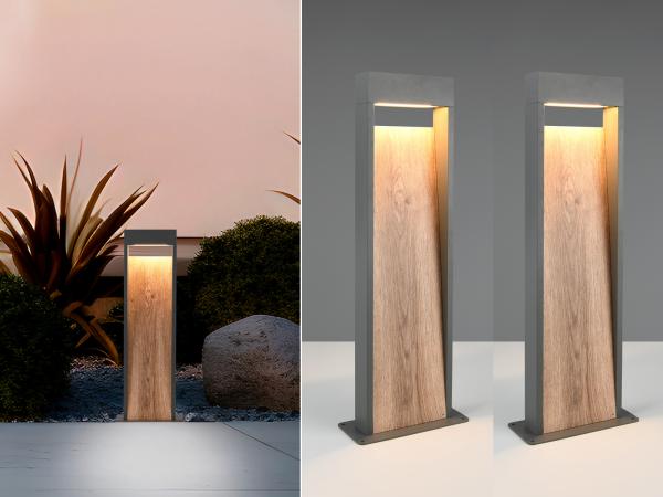 2er Set LED Pollerleuchten in Anthrazit & Holzoptik, Höhe 60cm