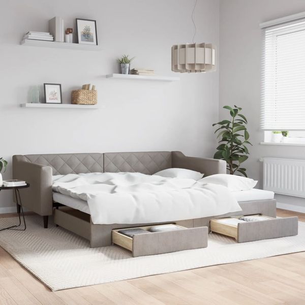 vidaXL Tagesbett Ausziehbar mit Schubladen Taupe 100x200 cm Stoff 3197470