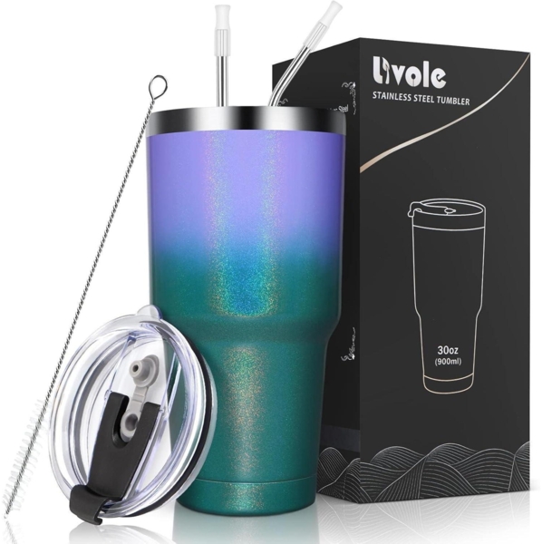 Livole 30oz Trinkbecher Thermobecher Edelstahl Tasse Strohhalm Vakuum