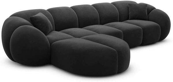 Samtstoff Ecksofa Valderosa L Form - Samtstoff - schwarz - Links