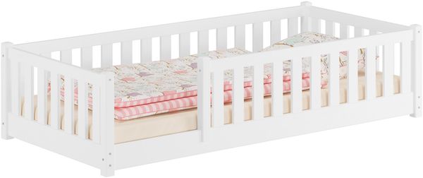 Kinderbett, Holzbett mit umlaufendem Schutzgitter 80x180 Kiefer waschweiß V-60. 77W-08-180