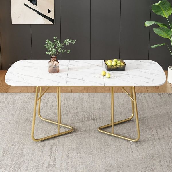 IDEASY Esstisch Erweiterbarer Esstisch Luxus-Design - 140-180x80cm für 4-6 Personen (1 Tisch), Hochwertiges MDF-Material, 60kg Tragkraft, goldfarbene Metallbeine
