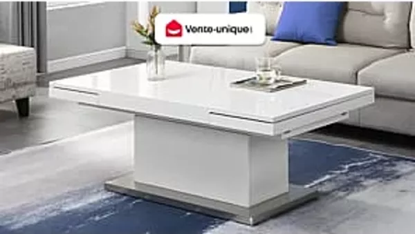 Vente-unique - Multifunktionstisch Couchtisch & Esstisch - Höhenverstellbar & ausziehbar - MDF lackiert - Weiß - LAURIA