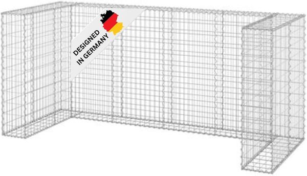 3er Gabionen Mülltonnenbox ESOL 110x254x100cmMülltonnenverkleidung für 3 Tonnen Gabionenwand Müllbox aus Steinen Mülltonnenschutz