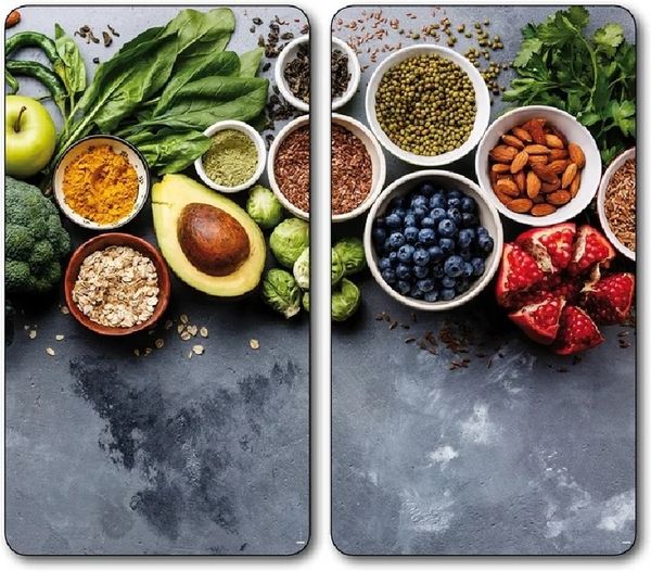 Kesper | Multi-Glasschneideplatte 2er Pack | Motiv AVOCADO | Herdabdeckplatte | Glasschneidbrett | Glasplatte | Spritzschutz