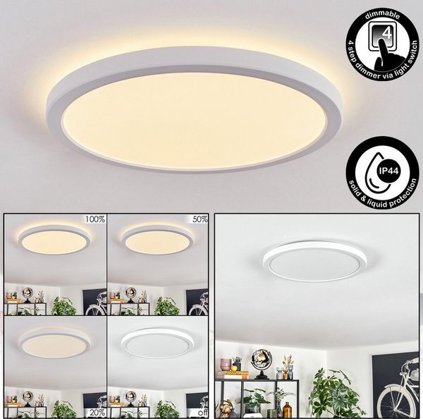 hofstein Deckenleuchte dimmbare Deckenlampe aus Kunststoff in Weiß/Weiß, LED wechselbar, 3000 Kelvin, runde Leuchte im modernen Design, dimmbar über Lichtschalter, 18 Watt