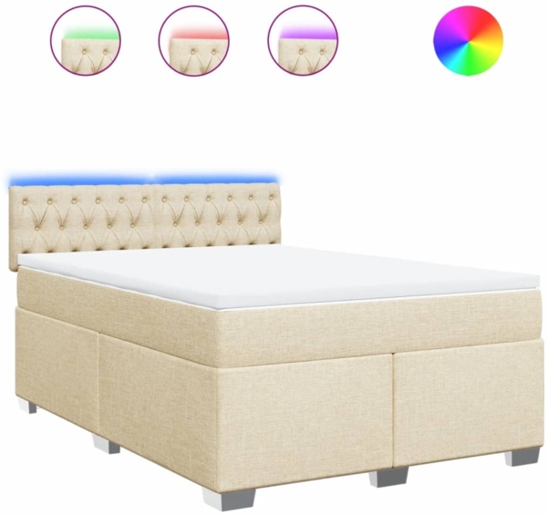 vidaXL Boxspringbett mit Matratze Creme 160x200 cm Stoff 3288251