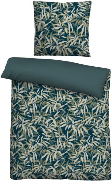 Traumhaft schlafen - Castell - Markenbettwäsche Baumwoll Linon Bettwäsche 0040989 BLÄTTER, marine, 1x 155x200 cm + 1x 80x80 cm