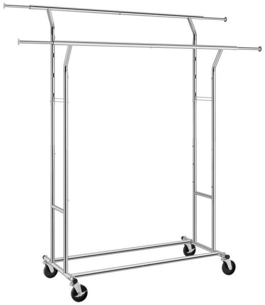 Songmics Schwerlast Metall Kleiderständer auf Rädern, bis 110kg belastbar, Länge: 129-189cm, Chrom HSR12S