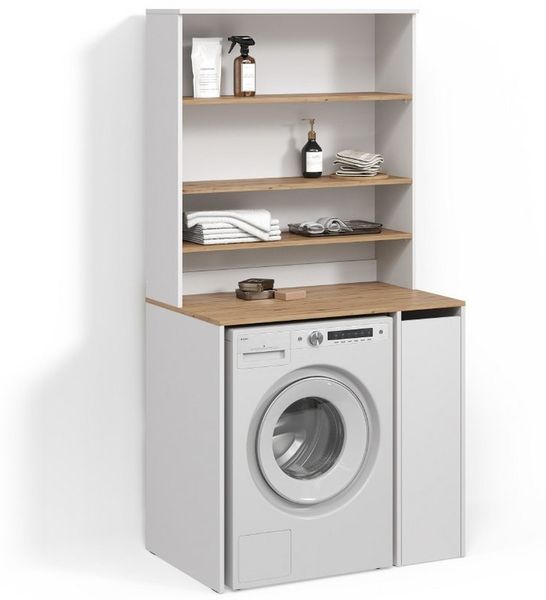Livinity® Waschmaschinenumbauschrank Paolina, Weiß/Artisan, 93.6x88.2 cm 2 Teile mit Schrank und Regal (1-St)