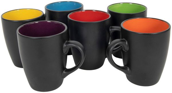 Spetebo Tasse Kaffeebecher in schwarz matt - 6er Set, 6-tlg, Porzellan, Kaffee und Tee Tassen für ca. 340 ml