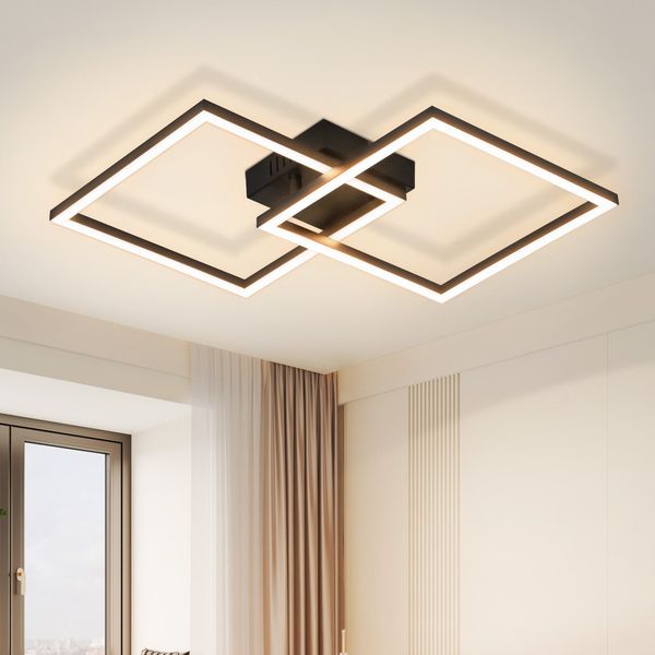 ZMH LED Deckenleuchte Schlafzimmer Deckenlampe 24W Wohnzimmerlampe Warmweiß Modern Schwarz Quadrat