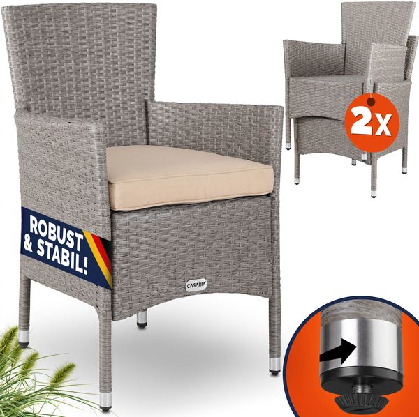 CASARIA® Polyrattan 2er Set Gartenstuhl creme