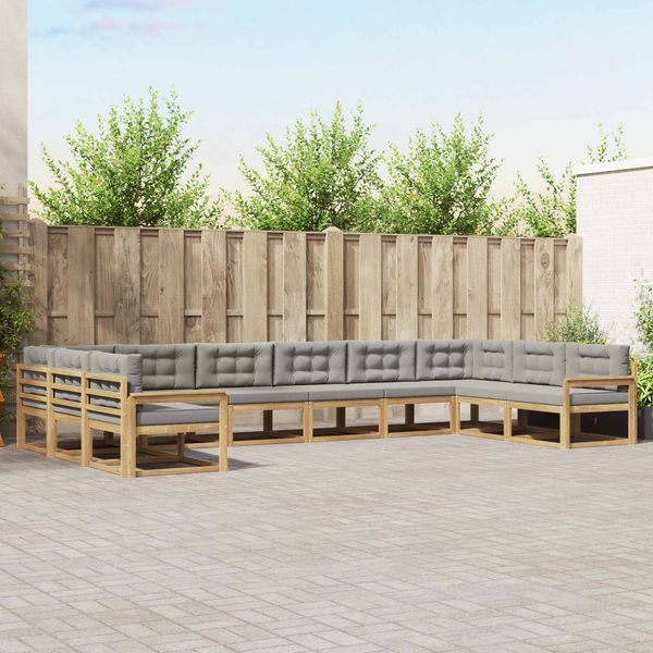 vidaXL Outdoor-Sofagarnitur mit Kissen 10 pcs Weiß und Hellgrau 3387095