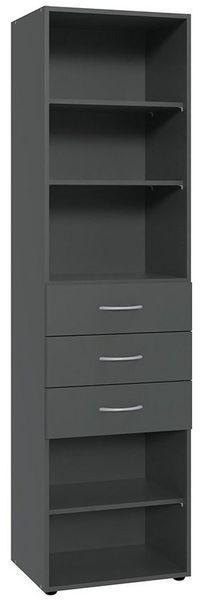 Lomadox Regal MIAMI-43, graphit, 3 Schubladen, 5 offene Fächer, ca. 30/185/40 cm