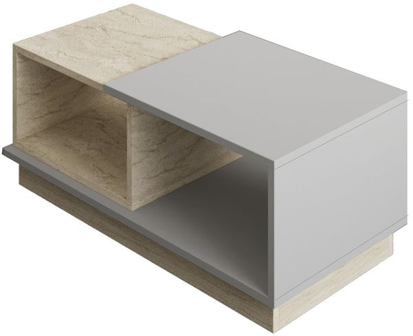 Modern Coffee Table with Shelves, Travertine & Grey, 90 x 36 x 45 cm | 100% Melamine Coated Particle Board, 18 mm Thick | Stylish & Functional Storage Solution