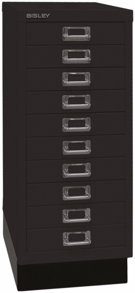 BISLEY Schubladenschrank aus Metall DIN A4 in schwarz Schrank mit 10 Schubladen und Sockel Werkzeugschrank, L2910S-633