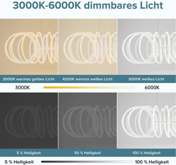 doporro Pendelleuchte Pendellampe Hängelampe Wohnzimmer 61cm 120W mit Fernbedienung Nuvora05, LED-Licht, Leistung: 120W