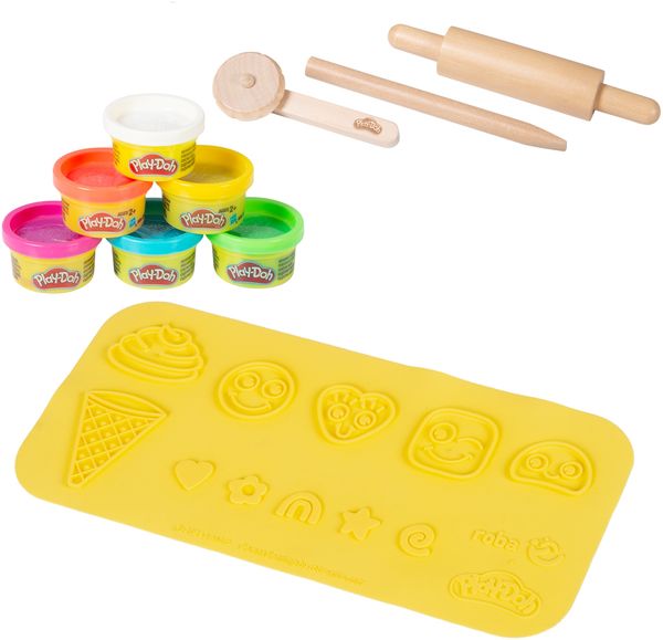 roba Spielset 'roba x Play-Doh' - Spiel- & Bastelmatte - 6x Play-Doh Knete - Teigrolle & Pizzaschneider